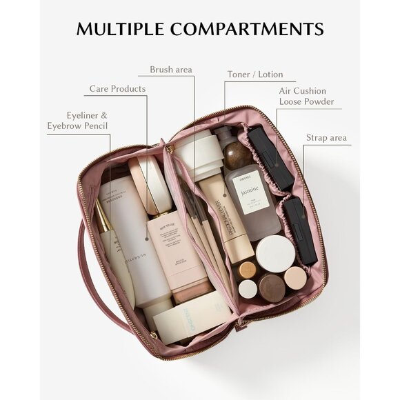 Women ID-Pink Large Capacity Cosmetic Travel Makeup Waterproof Portable Bag - Picture 2 of 5